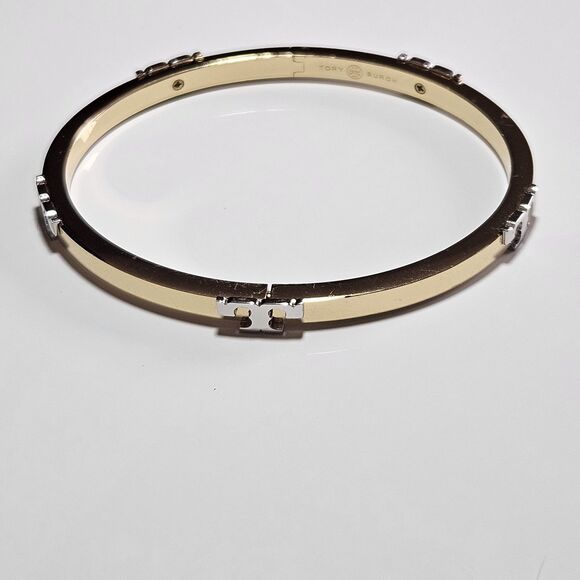 *Sale* Tory Burch Gold Tone Hinges Bracelet With Silver Tone Accents - Picture 12 of 12